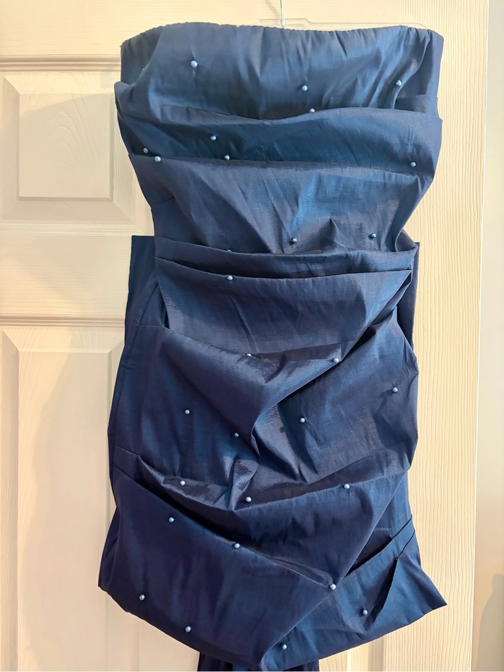 Strapless Navy Pearl-Embellished Cocktail Dress